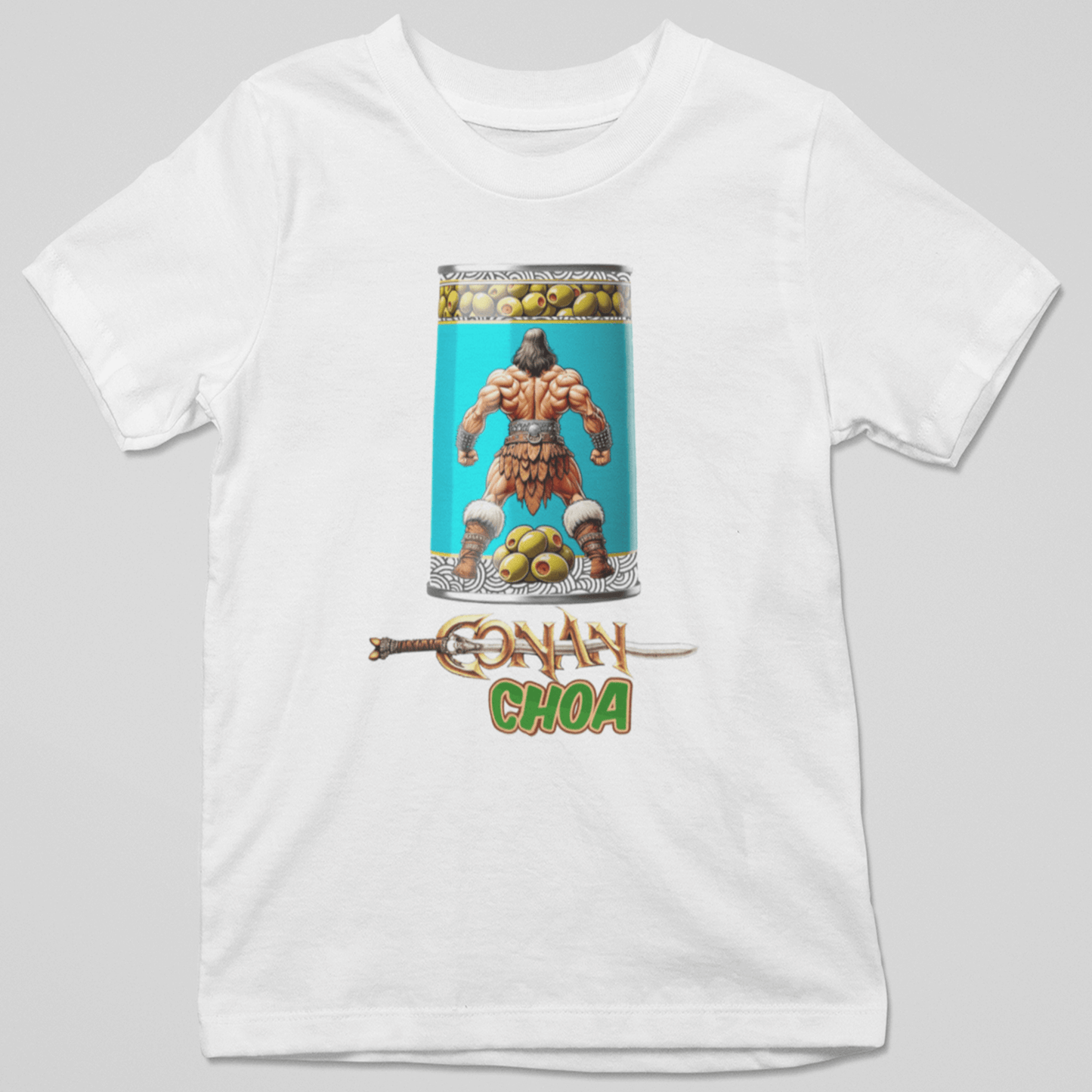 Camiseta "Conan Choa" - La Fuerza de un Guerrero y el Poder de las Aceitunas 🫒💪