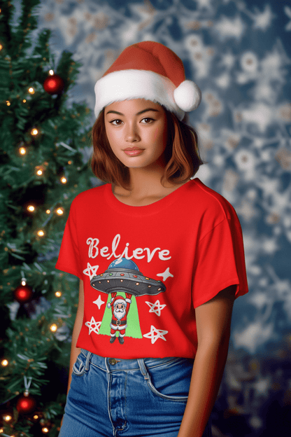 Camiseta Believe Navidad
Papá Noel OVNI
Navidad divertida ropa
StarWayToHelen diseño
Regalos originales Navidad